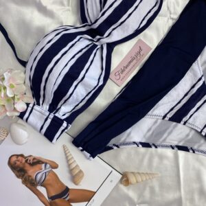 Paloma 904 csíkos sötétkék-fehér bandeau bikini, normál alsóval B-C-D
