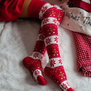 Milena WCR31 ekrü-piros karácsonyi, mézis combzokni