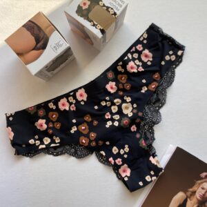 Julimex Peggy Brown csipkés Tanga panty, virágos