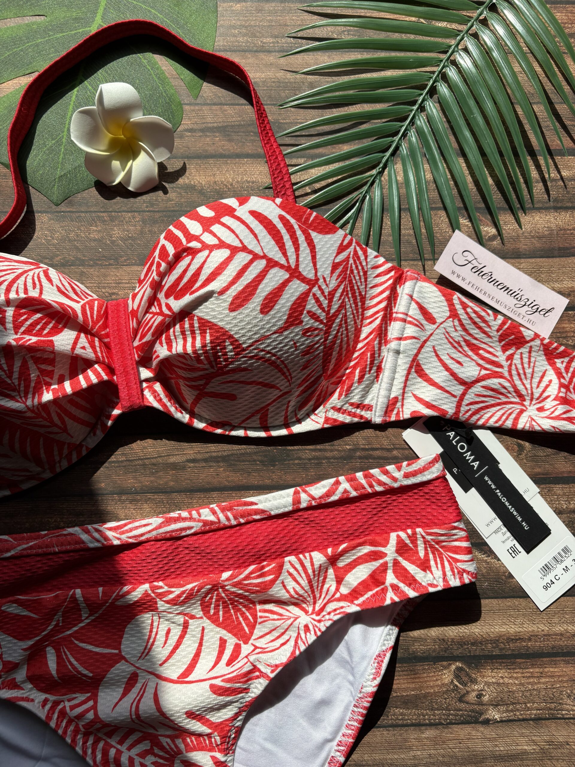 Paloma 904 C kosaras piros mintás bandeau bikini, normál alsóval - Image 2