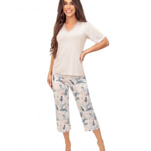 Donna Tina mályva, virágmintás 3/4 pizsama