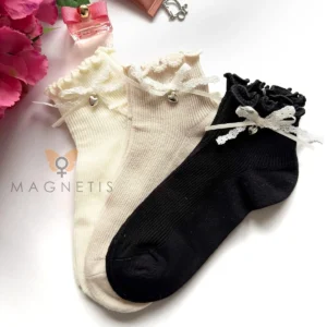 Magnetis csipkés masnis női zokni