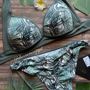 Poppy Cancun tropical pálma mintás khaki bikini, brazil alsó