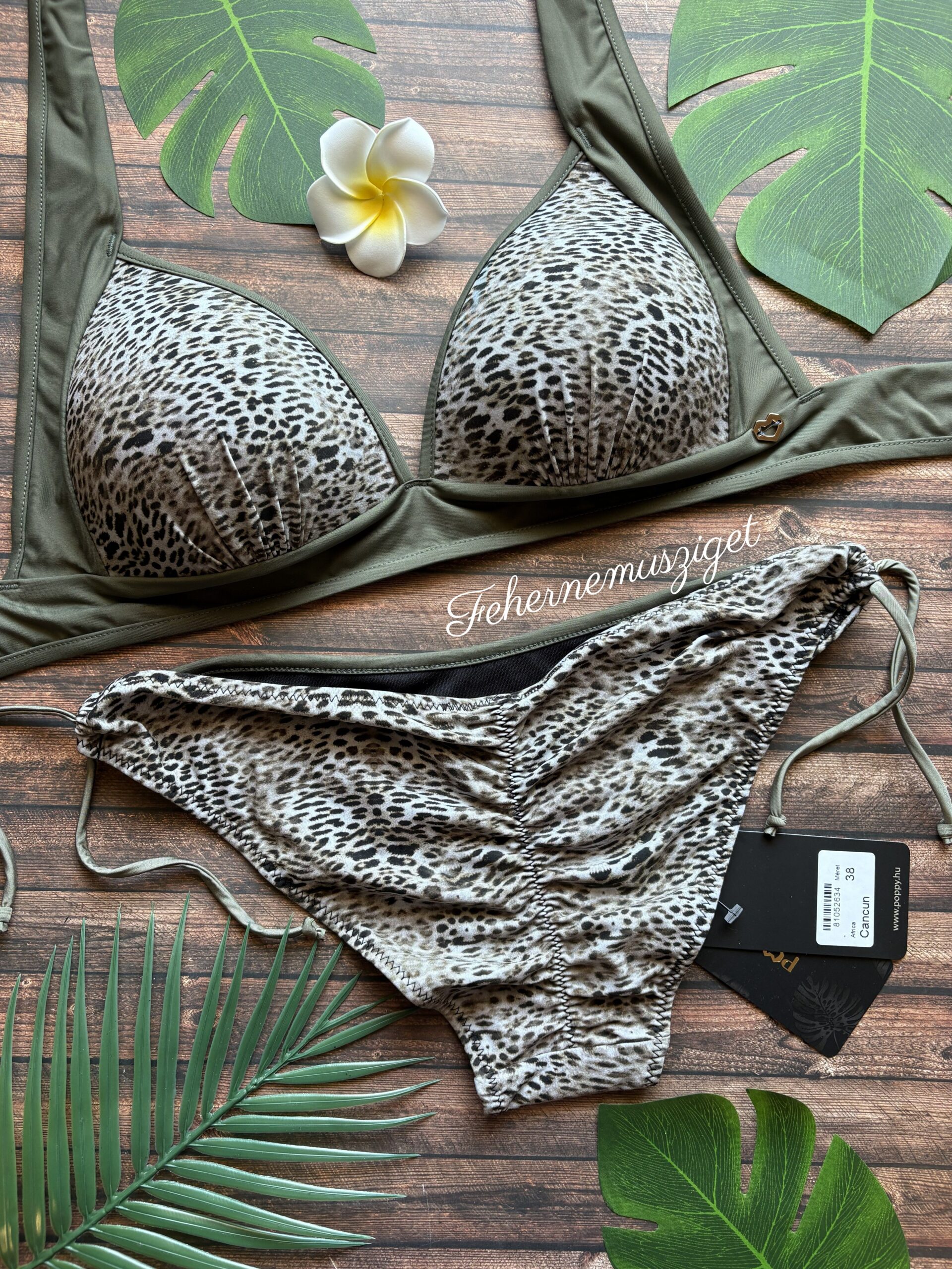 Poppy Cancun leopárd mintás khaki bikini, brazil alsó