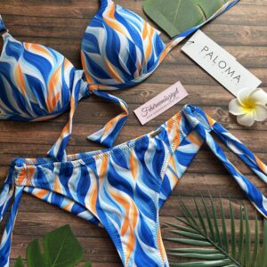 Paloma 101 kék-narancs mintás bikini, brazil alsóval