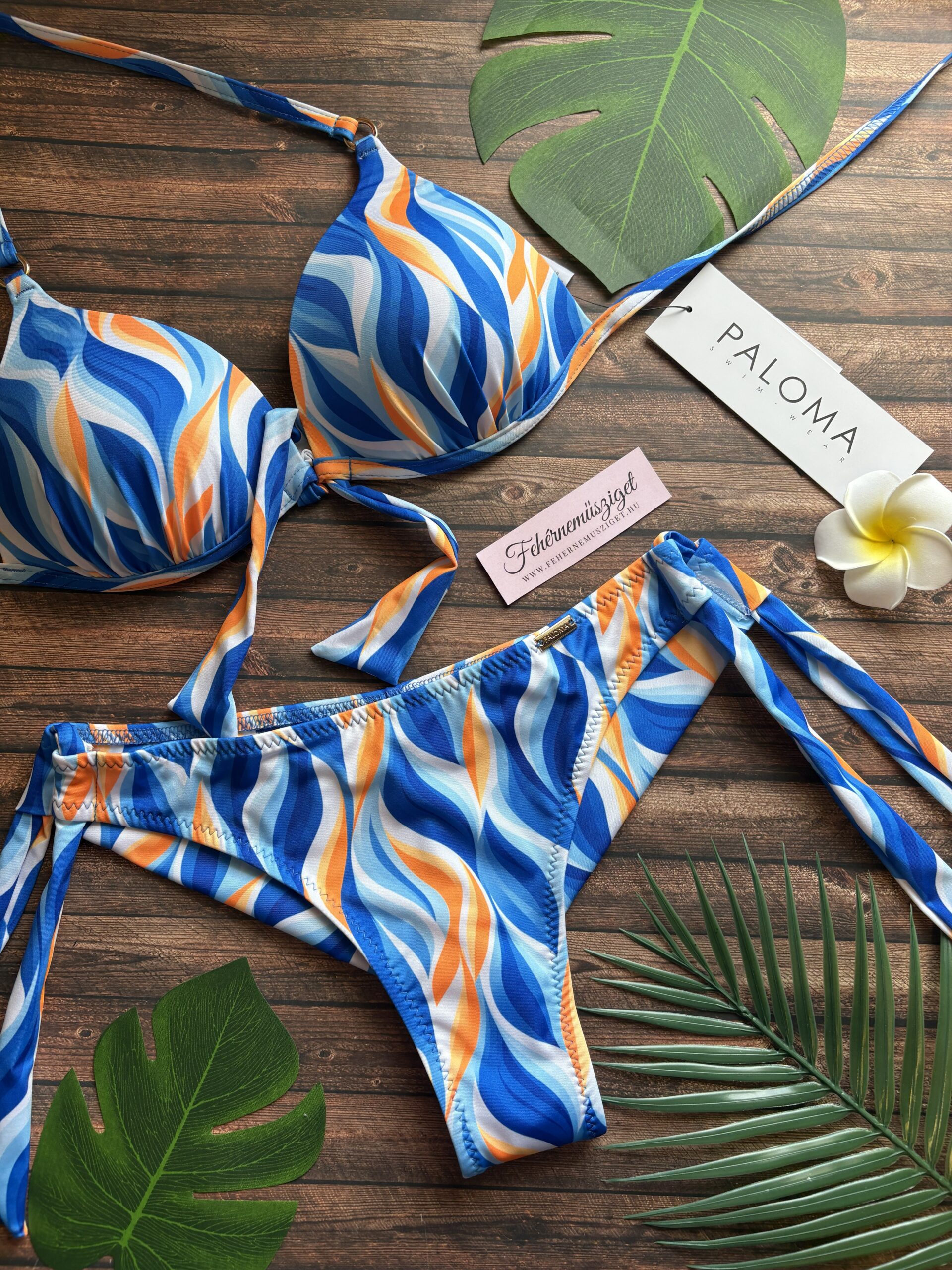 Paloma 101 kék-narancs mintás bikini, brazil alsóval - Image 2