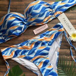Paloma 909 C-D kék-narancs mintás bandeau bikini, normál alsóval