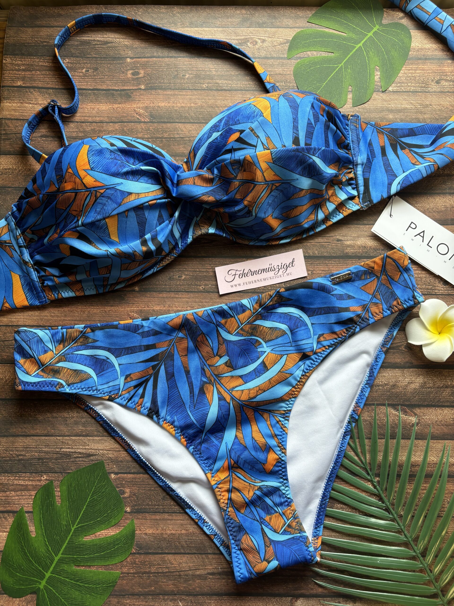 Paloma 916 kék-narancs tropical mintás C kosaras bandeau bikini, normál alsóval - Image 2
