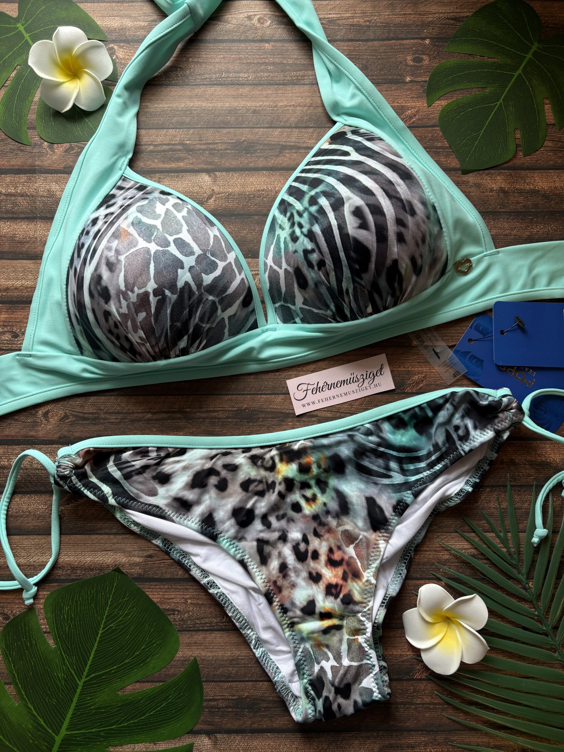 Poppy Cancun állat mintás türkiz/menta bikini, brazil alsó